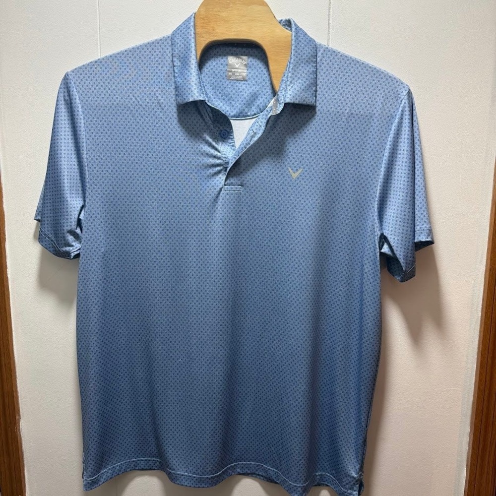 Callaway Opti Dri Mens XXL Blue Geometric Print‎ Short Sleeve Golf Polo Shirt